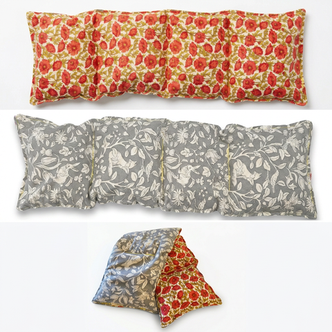 Poppies and Fauna heat pack, both sides and folded view